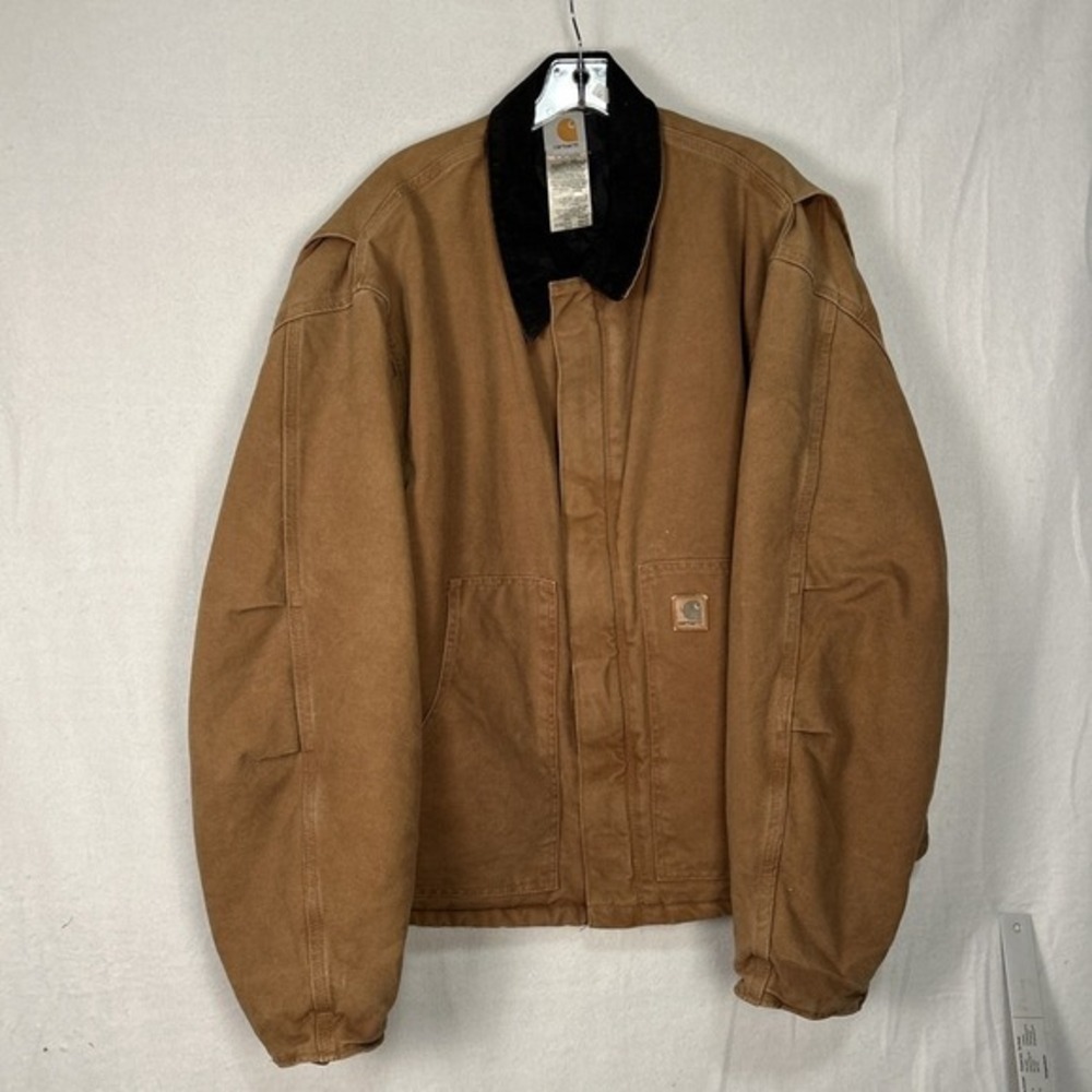 Carhartt Jacket Size Men's 2XL RN 14806 Tan Canvas Work Jacket Quilted Int #1475